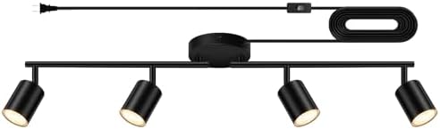 Bricosmocon 4-Light Track Lighting Kit Black Plug In Ceiling Wall Use
