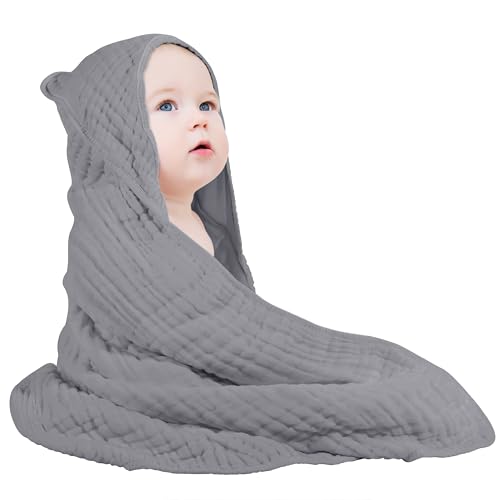 Yoofoss Hooded Baby Towel 32x32 Inch Muslin Cotton
