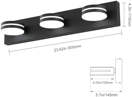 Bicrink 3-Light Matte Black Vanity Light with Rotating Head