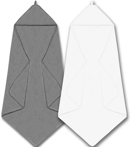 Vaxaape Hooded Baby Towels 2 Pack Grey and White 1