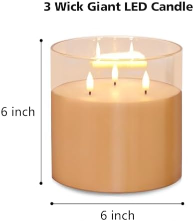 Eywamage 3 Wick Gold Glass Flameless Candle with Remote Control