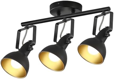 MUEOF Industrial 3-Light Track Lighting Black Ceiling Spotlight
