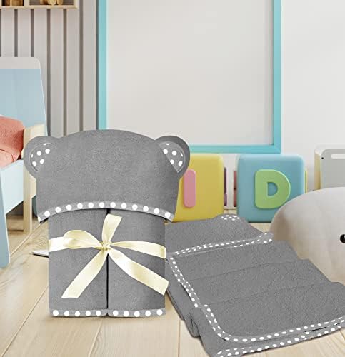 Set of 2 Hooded Baby Towels Grey 400 GSM
