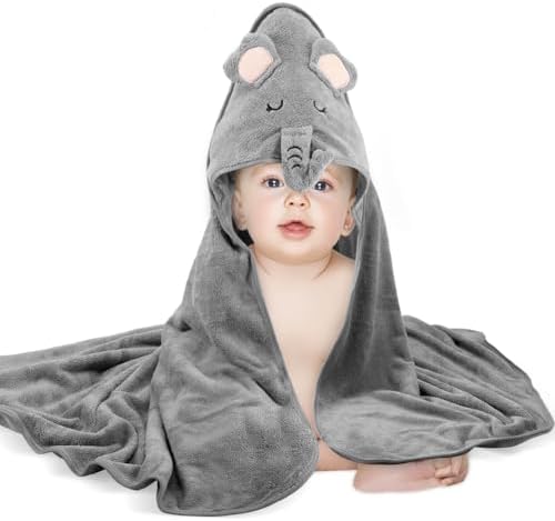 Vabrloy Baby Hooded Towel with Gray Elephant Design