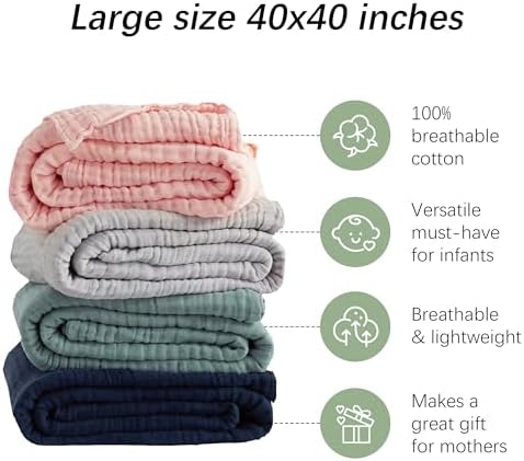 Sweet Dolphin Muslin Baby Bath Towels 2 Pack - 40x40 Inch 100 Cotton