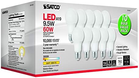 Satco 95W A19 LED Bulbs 10 Pack Warm White 3000K