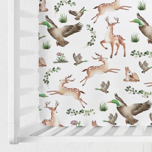KASTLEE Crib Sheets with Deer and Duck Print 52x28 Soft Breathable