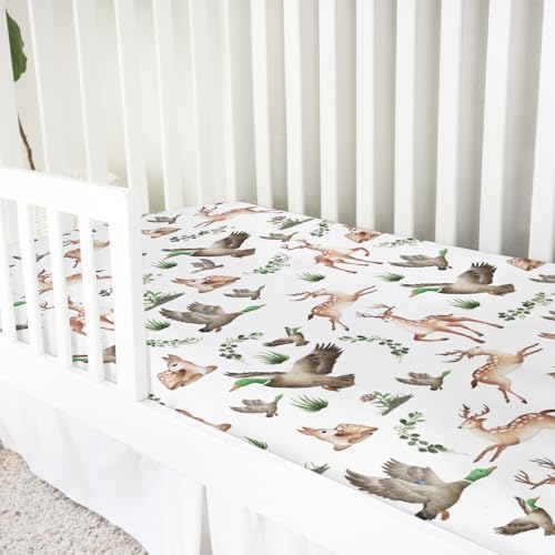KASTLEE Crib Sheets with Deer and Duck Print 52x28 Soft Breathable