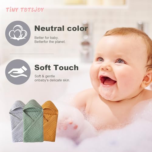 TinyTotsJoy Hooded Baby Towel 35x35 Inch Grey