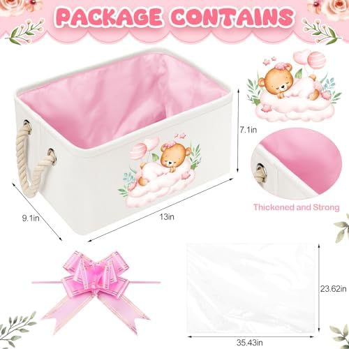 Pickmesh Pink Bear Baby Storage Basket with Handles
