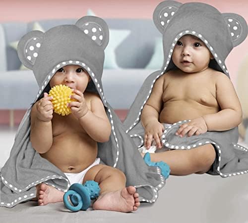 Set of 2 Hooded Baby Towels Grey 400 GSM