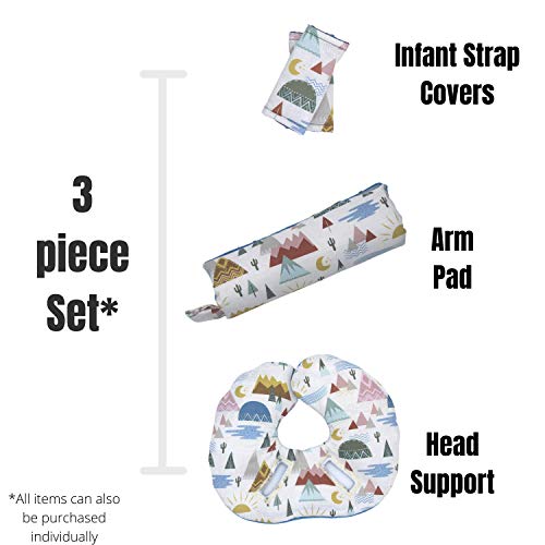 Infant Car Seat Head Support Set with White Mountain Print