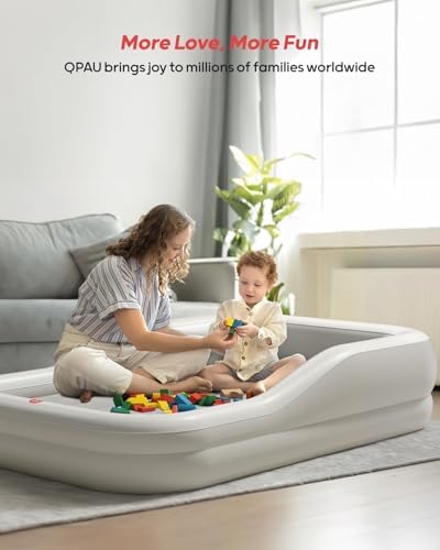 QPAU Inflatable Toddler Travel Bed with Safety Bumpers and Electric Pump