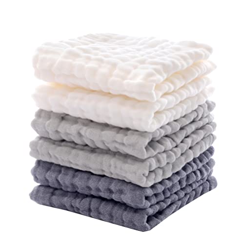 MUKIN Baby Washcloths - 6 Pack Soft Face Cloths for Newborn