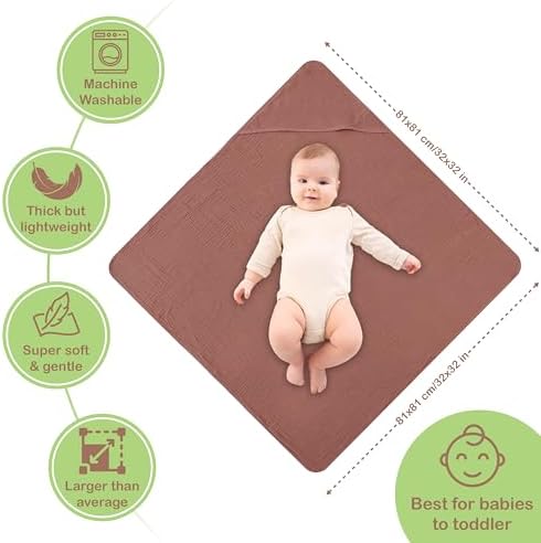 Organic Cotton Muslin Baby Hooded Towels - 2 Pack 32x32 Inch