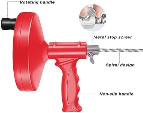 Simplelisa 32 Feet Manual Drain Auger Set with Hair Snake Strainer Gloves