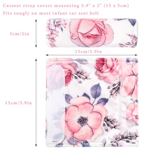 SWESEN Pink Floral Car Seat Strap Cover for Babies