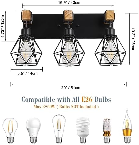 VbiTmn 3-Light Farmhouse Vanity Light with Metal Lampshade
