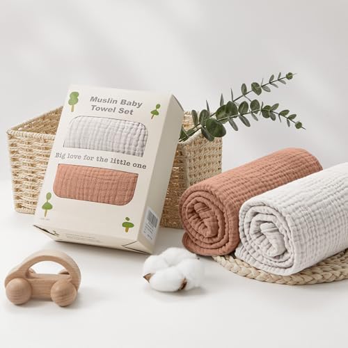 Susurration Hooded Baby Towels 2 Pack 30x30 Inch Muslin Cotton