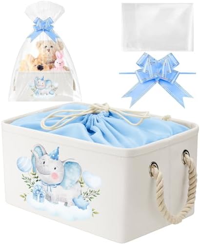 Pickmesh Blue Elephant Storage Basket with Gift Bag and Bow