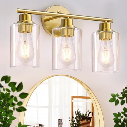 CRIRY 3 Light Brushed Gold Vanity Light Fixtures Over Mirror Wall Sconces
