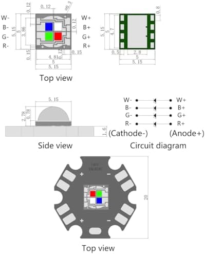 5Pcs 12W RGBW 5050 SMD LED Chip with Aluminum Heat Sink