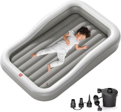 QPAU Inflatable Toddler Travel Bed with Safety Bumpers and Electric Pump