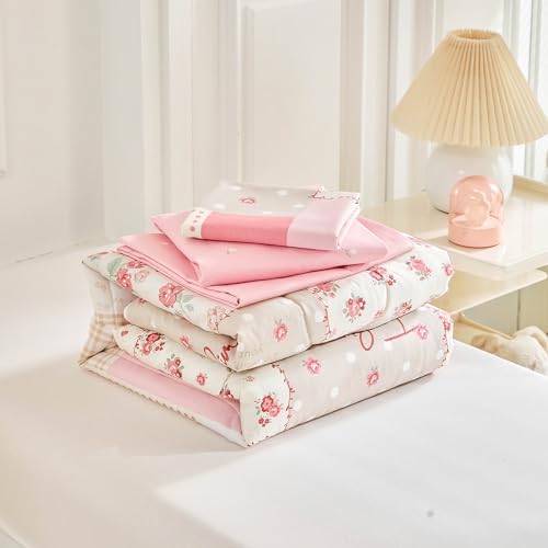 Joyreap 4-Piece Toddler Bedding Set - Pink Flower Plaid