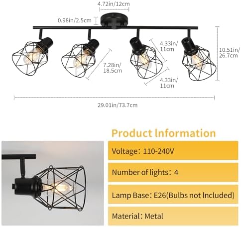 WILON 4-Light Track Ceiling Spot Light with Rotatable Arms and Industrial Design