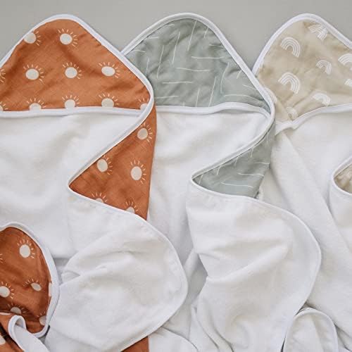Mebie Baby Muslin Hooded Towel - Sand Rainbow Design