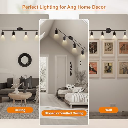 Bricosmocon 4-Light Track Lighting Kit Black Plug In Ceiling Wall Use