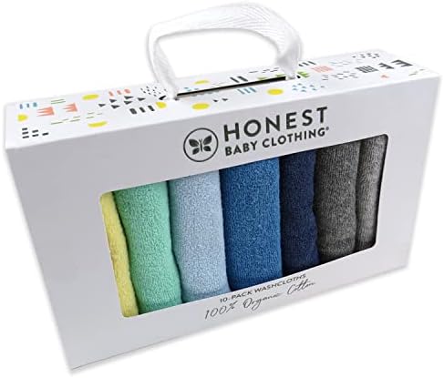 HonestBaby 10-Pack Organic Cotton Wash Cloths Rainbow Blues