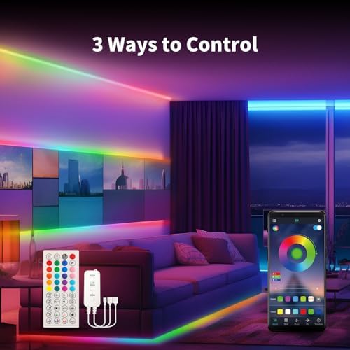 BUNACET 52FT RGBIC LED Strip Light with Remote APP Control