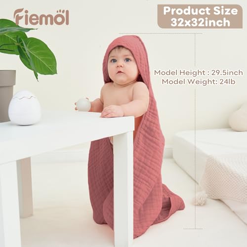 FIEMOL 2 Pack Hooded Muslin Baby Towels