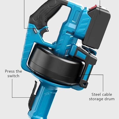 Cordless Electric Drain Auger with Adjustable Speed and Replaceable Hose