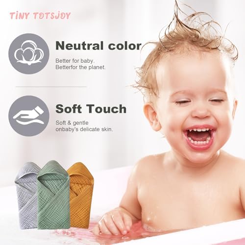 TinyTotsJoy Hooded Baby Towel 35x35 Inch Grey