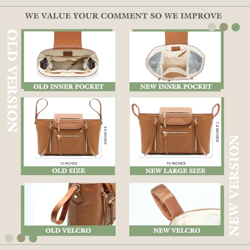 Miss Fong Stroller Organizer with Insulated Cup Holder and Adjustable Strap Brown