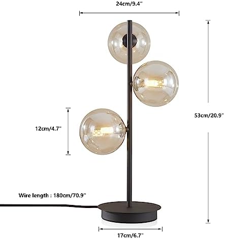 Fulesi Black Globe 3-Light Mid Century Modern Desk Lamp
