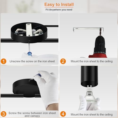 Bricosmocon 4-Light Track Lighting Kit Black Plug In Ceiling Wall Use