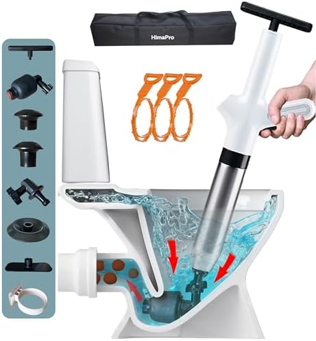 HimaPro High Pressure Toilet Plunger Air Drain Blaster Kit With White Handle