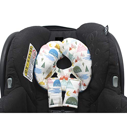 Infant Car Seat Head Support Set with White Mountain Print