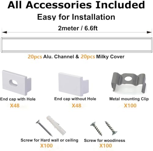 20-Pack 66ft U Shape LED Aluminum Channel System with Milky Cover 1