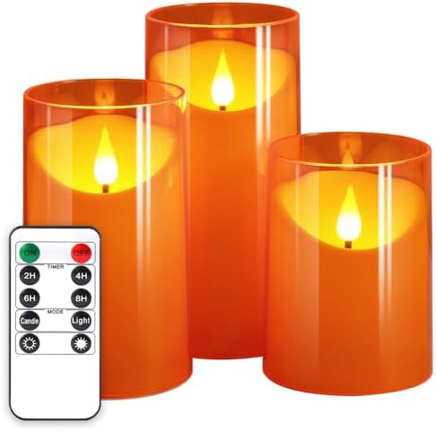 NURADA Flameless Candles with Remote Timer - 3 Pack Orange