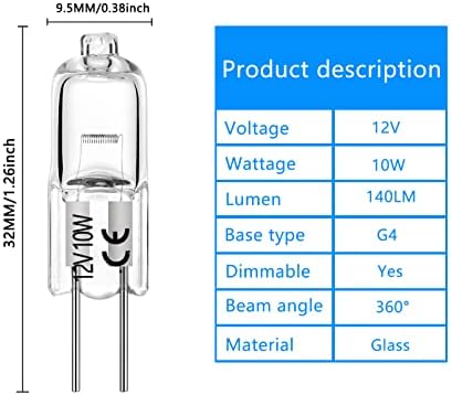 AHEVO 10W 12V Warm White Halogen Bulb G4 Bi-Pin 10 Pack
