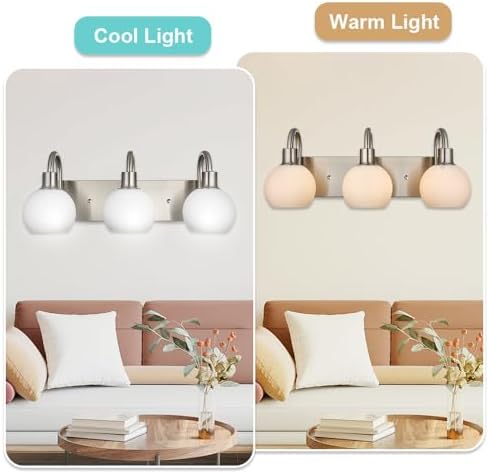 WINSHEN 204 Inch 3-Light Vanity Lamp Brushed Nickel with Milk White Glass