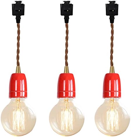 KAYYELAMP Red E26 Ceramic Base Track Pendant Light Set of Three
