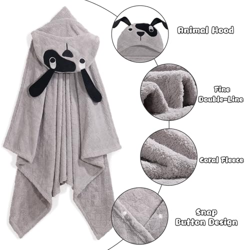WODHOY Baby Boy Bath Towels with Grey Puppy Hood