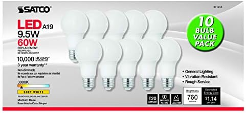 Satco 95W A19 LED Bulbs 10 Pack Warm White 3000K