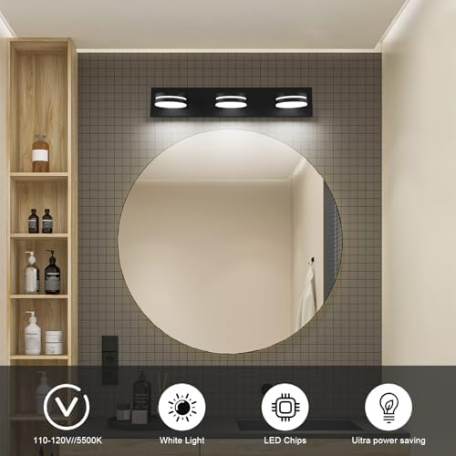 Bicrink 3-Light Matte Black Vanity Light with Rotating Head