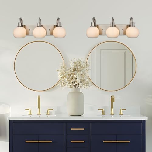 WINSHEN 204 Inch 3-Light Vanity Lamp Brushed Nickel with Milk White Glass